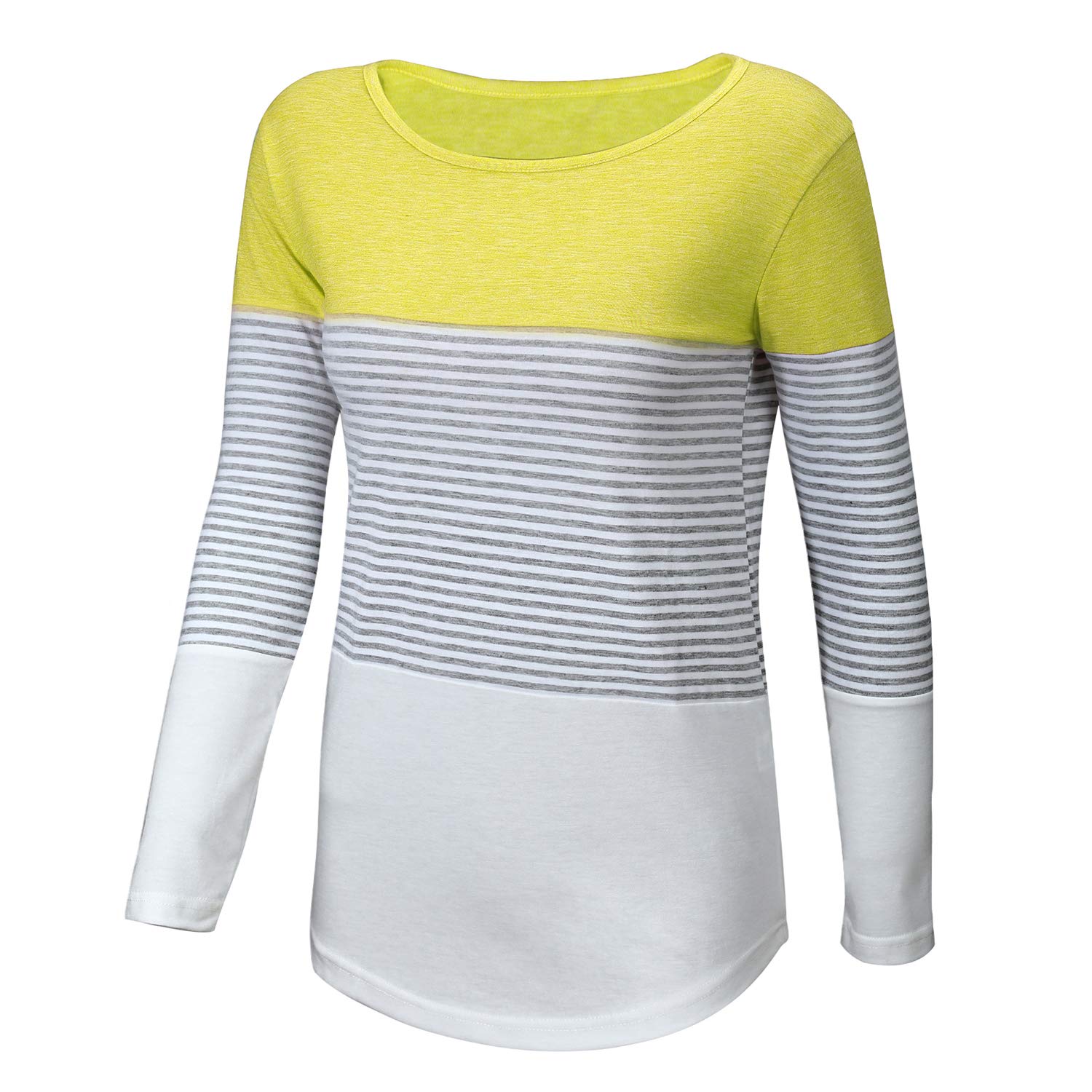 Gititlys Women Crew Neck Long Sleeve Striped Loose T-Shirt（S-2XL） (L, Yellow)