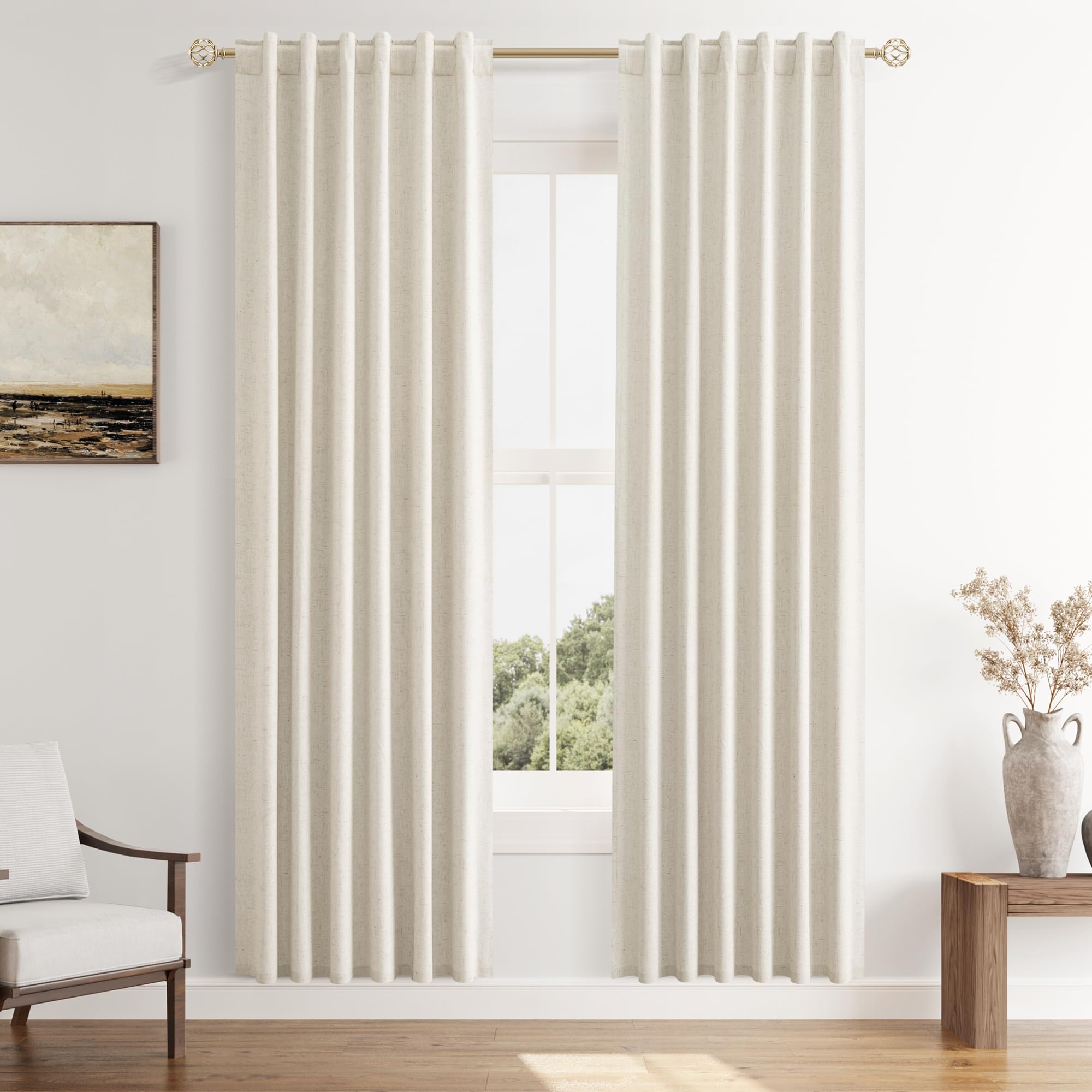 Photo 1 of Guken Linen Blackout Curtains 80 Inch Length 2 Panels Set for Living Room Bedroom Back Tab Thermal Insulated 100% Black Out Linen Drapes Room Darkening Window Curtains 40 Wide