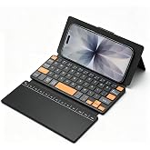 DOGAIN Mini Wireless Keyboard with Touchpad for Phones, Galaxy Z Fold, iPad | Dual-device Bluetooth switching, Adjustable stand, Leather cover,Rechargeable Compact Travel keyboard for Android,iOS,Windows
