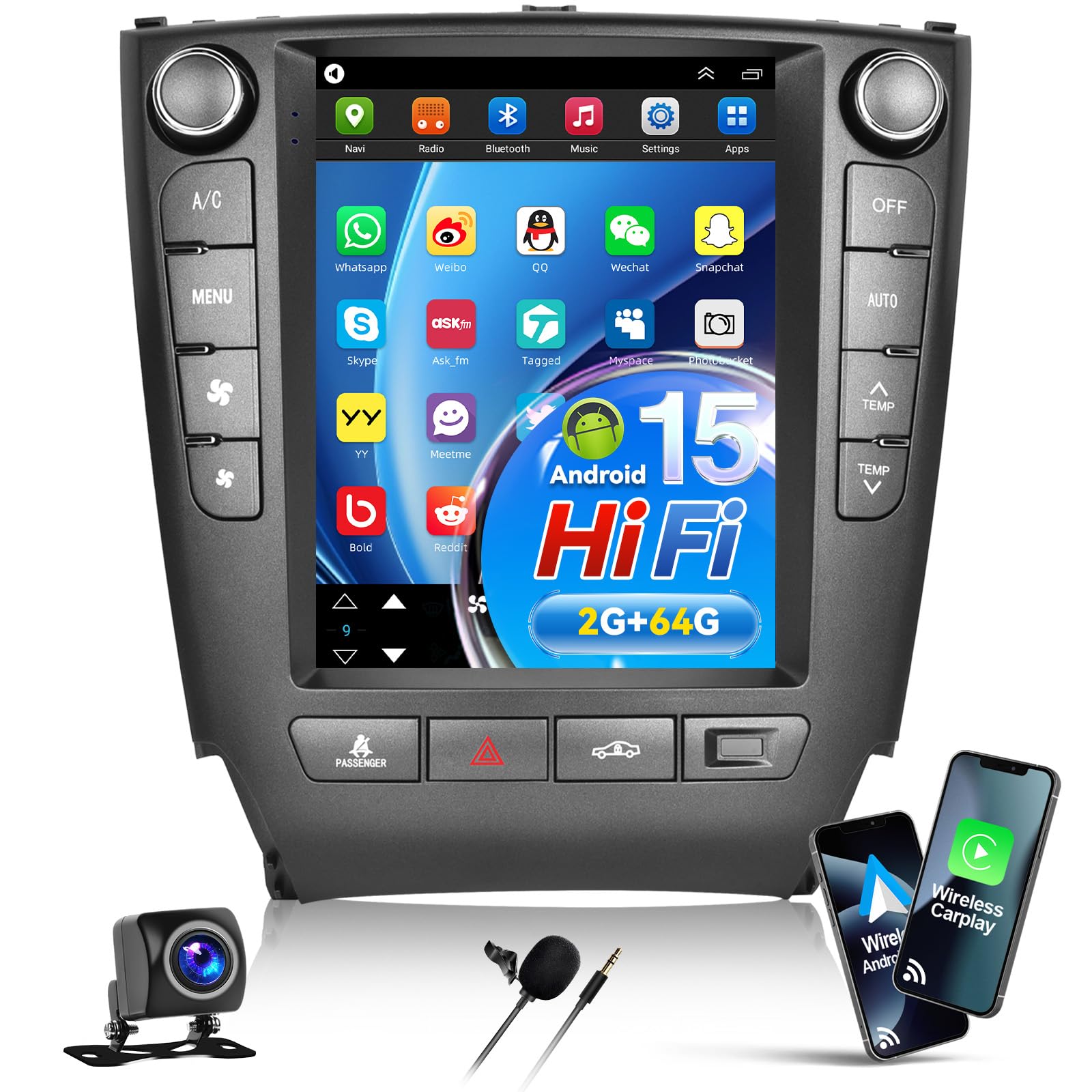 Photo 1 of 2G+64G Car Radio for Lexus IS350 IS250 2006-2012 for Opel Insignia 2009-2013 with Wireless Carplay Android Auto,9.7" HD Touch Screen Android 15 Car Stereo with GPS WiFi,Bluetooth,FM/RDS+Backup Camera