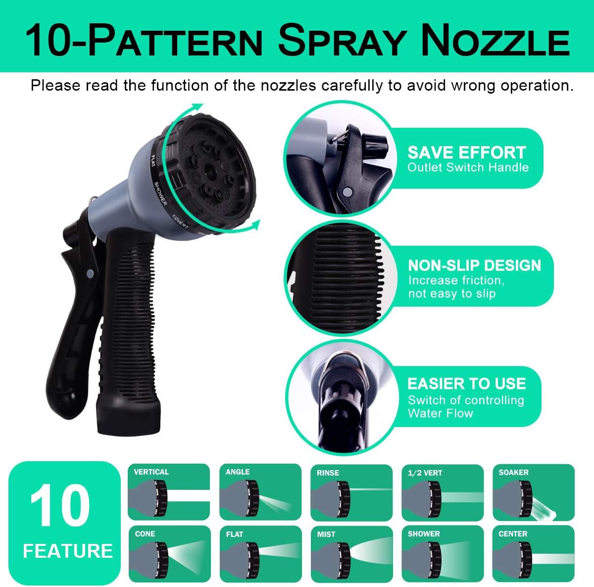 Expandable Garden Hose, 30ft Water Hose with Multilayer Latex Core, 3/4" Nickel-Plated Brass Fittings, Strength Stretch 3750D Fabric,Flexible Hose with 10 Functions Nozzle9(Black Green): Garden & Outdoor