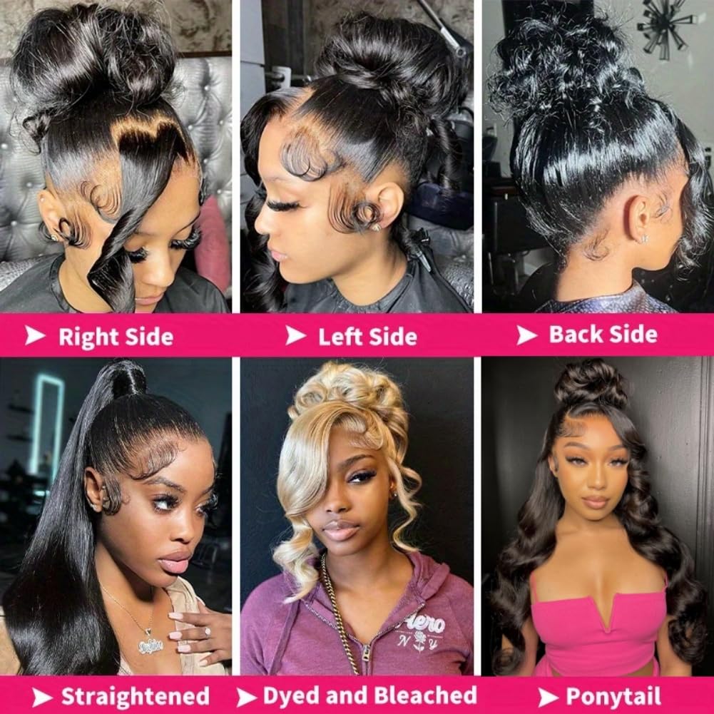 28 Inch 360 Lace Front Wigs Human Hair Drawstring Body Wave Lace Front Wigs Human Hair Pre Plucked 360 HD Full Lace Wig 180 Density Glueless Invisi Strap Frontal Wigs Human Hair for Women