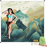 Beach Blanket Waterproof Sandproof Large Beach Mat 79" X 83" for 2-4 Adults Sand Free Mat Quick Drying,Lightweight & Durable with 4 Stakes & 4 Corner Pockets for Beach Travel Camping.(Mountain)