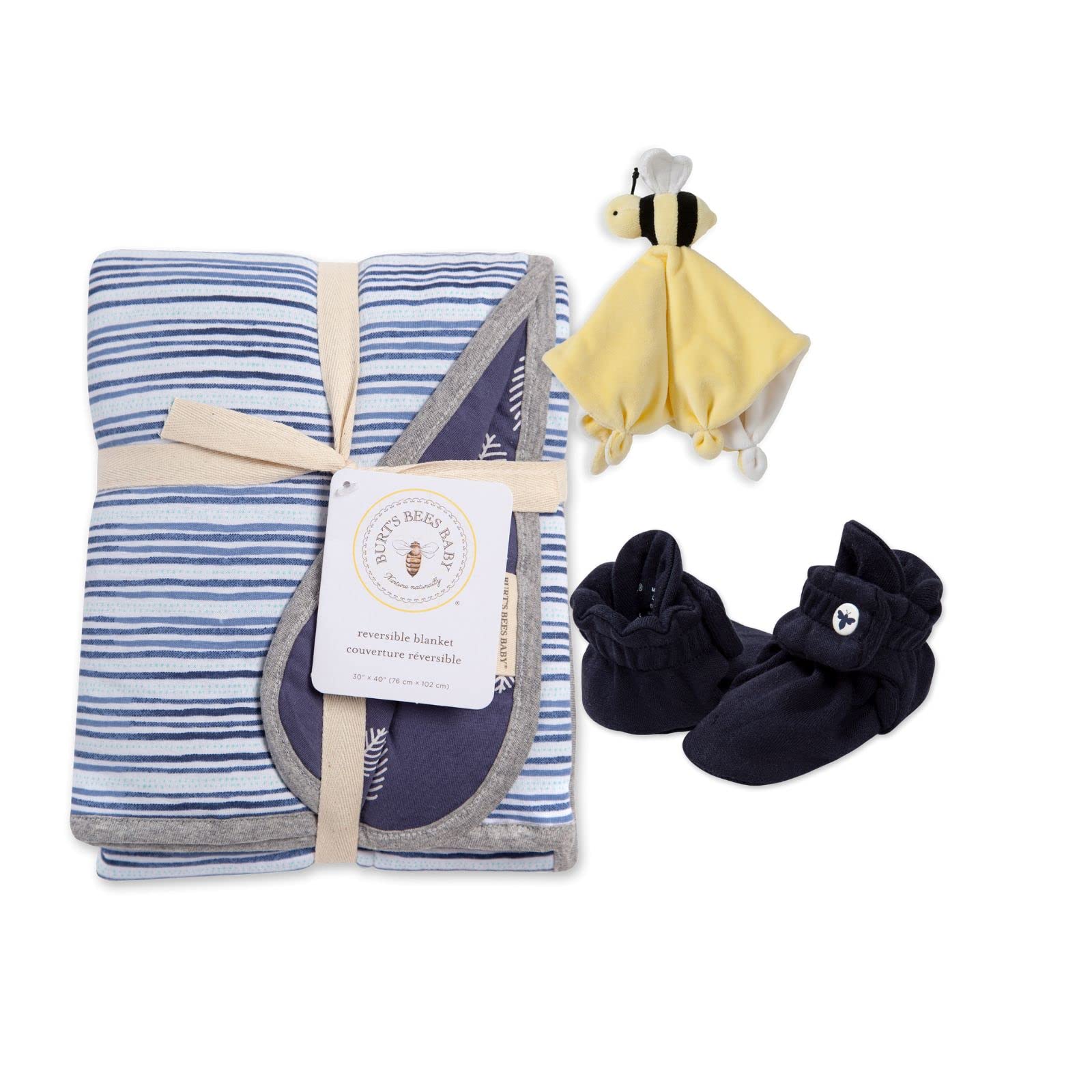 Photo 1 of Burt's Bees Baby Unisex Baby Gift Set - Reversible Jersey Blanket, Adjustable Infant Booties & Plush Toy, 100% Organic Cotton Essentials Bundle