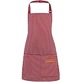 XLSXEXCL Stripes Kids Apron, Kids Cooking Aprons with 2 Pockets, Cute Kids Aprons for Cooking for Boys and Girls
