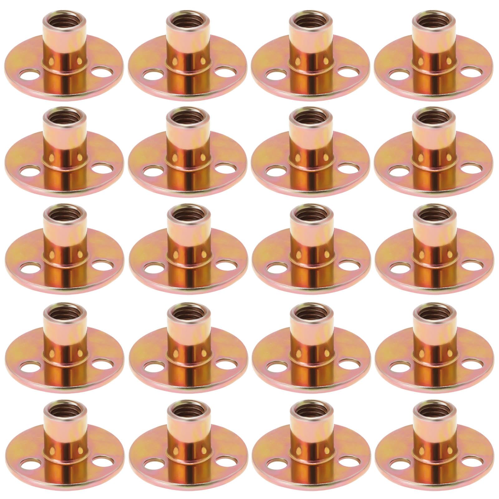 VGOL 20pcs M10 3-Hole T-Nuts Galvanized Plate Round Base Screw-in T-Nut Furniture Hardware Flange Insert Female Thread Replacement for Furniture Installation