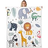 Kids Zoo Animal Sherpa Cute Wild Animals Fleece Throw Blanket Cartoon Safari Wild Print Plush Blanket for Boys Girls Children Teens Bedroom Decor Exotic Natural Fuzzy Blanket Baby 30x40 Inch