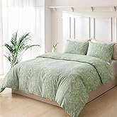 Lekesky Floral Duvet Cover King Size, Sage Green Duvet Cover King Plant Flowers Pattern Bedding Set for All Season, Soft Breathable Duvet Cover with Zipper Closure & Corner Ties