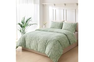 Lekesky Floral Duvet Cover King Size, Sage Green Duvet Cover King Plant Flowers Pattern Bedding Set for All Season, Soft Breathable Duvet Cover with Zipper Closure & Corner Ties