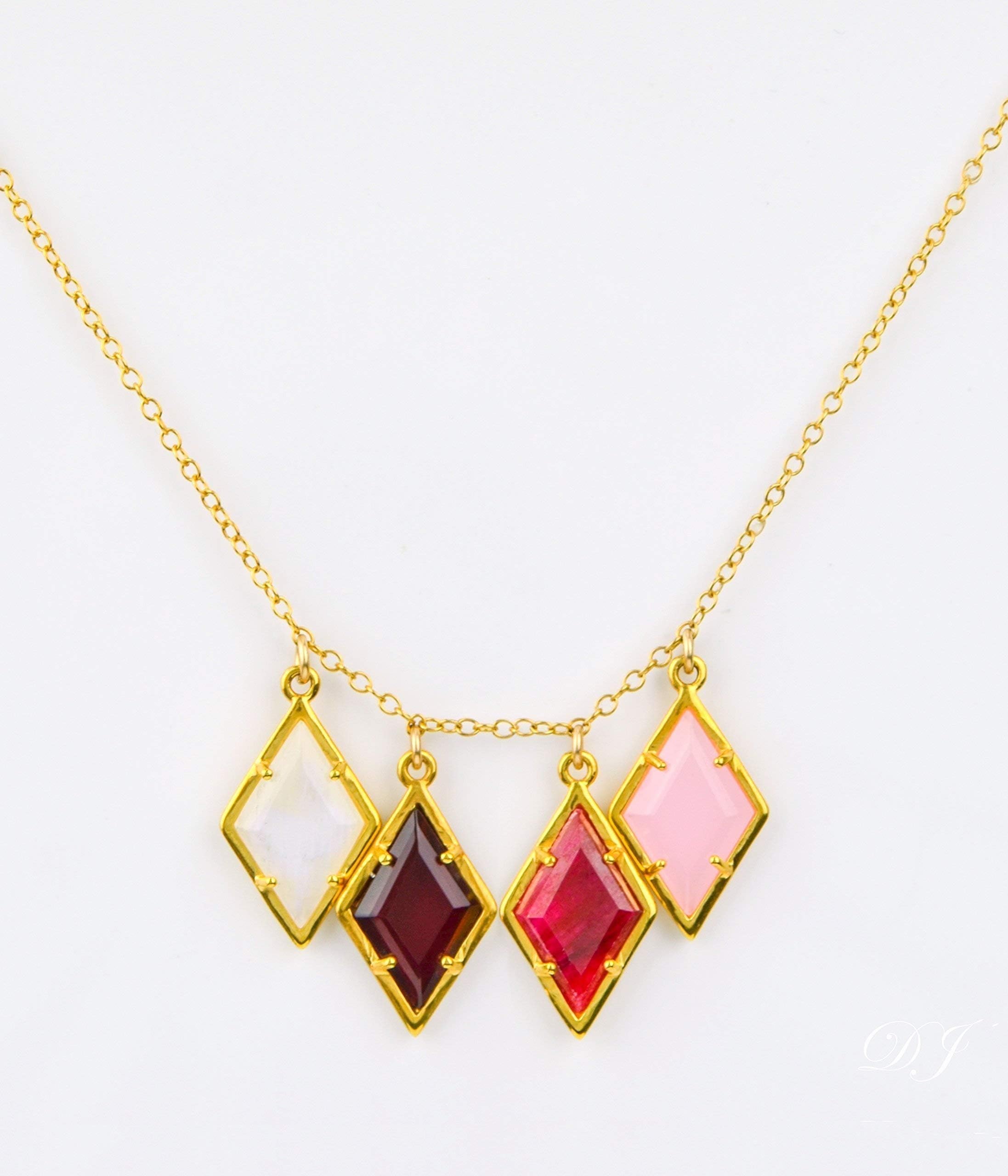 DIAMOND shape Birthstone Necklace for mom, Half Bezel Prong Birthstone ON CHAIN Style Necklace