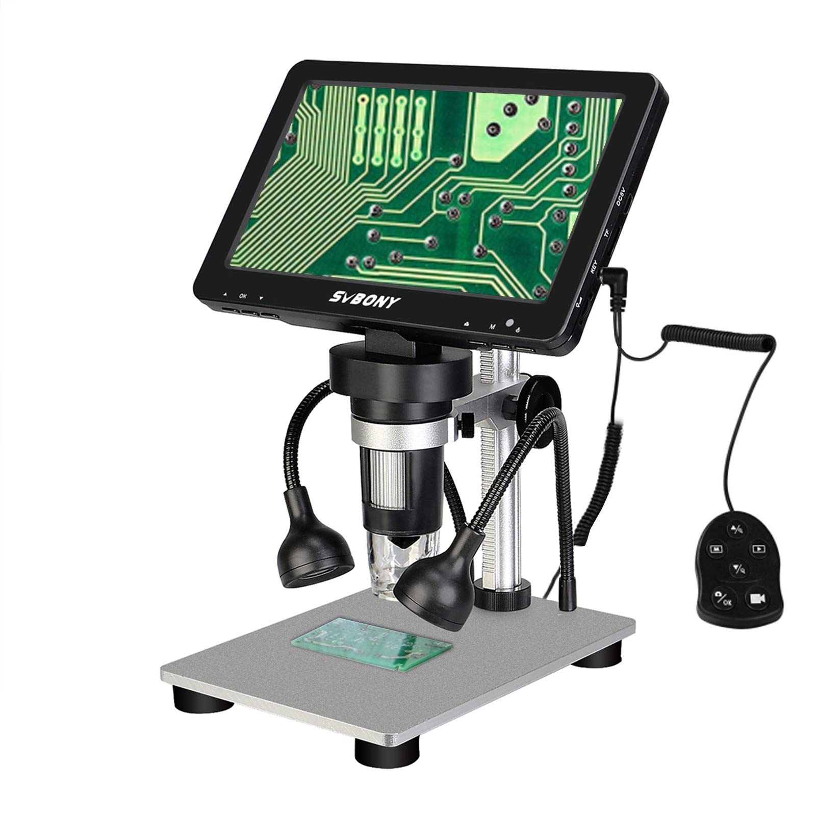 Svbony SV604 Digital Microscope, 1-1200X 7Inch LCD Microscope, 12MP 1080P Video LED Light Rechargeable, Electronic Microscope with Metal Stand for Coin Collection PCB Soldering