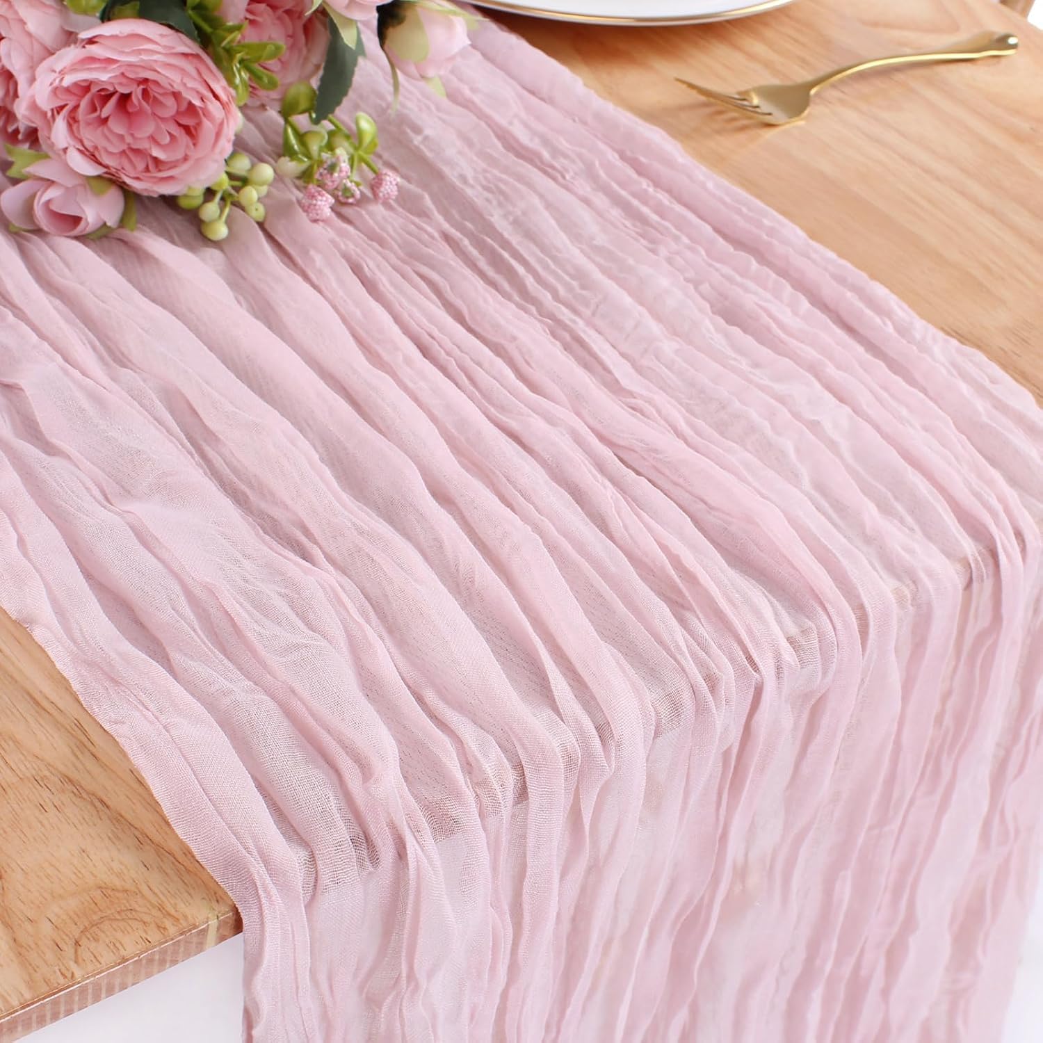 Kesfey 13FT Cheesecloth Table Runner 90x400cm Long Boho Rustic Gauze Table Runners Cheese Cloth for Wedding Party Bridal Baby Shower Birthday Dinner Table Holiday Decorations Pink