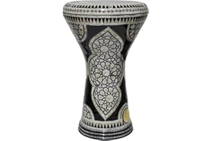 FAMA.STORE Darbuka doumbek drum tabla 17/17.5 inch inlaid mother of pearl with free bag (Black canyon)