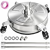 Hourleey 14" Pressure Washer Surface Cleaner, Stainless Steel Surface Cleaner with 4 Wheels for Concrete, Patio, Sidewalk, Deck, Pathway 1/4" Quick Connector, 2 Extension Wand, 4000 PSI