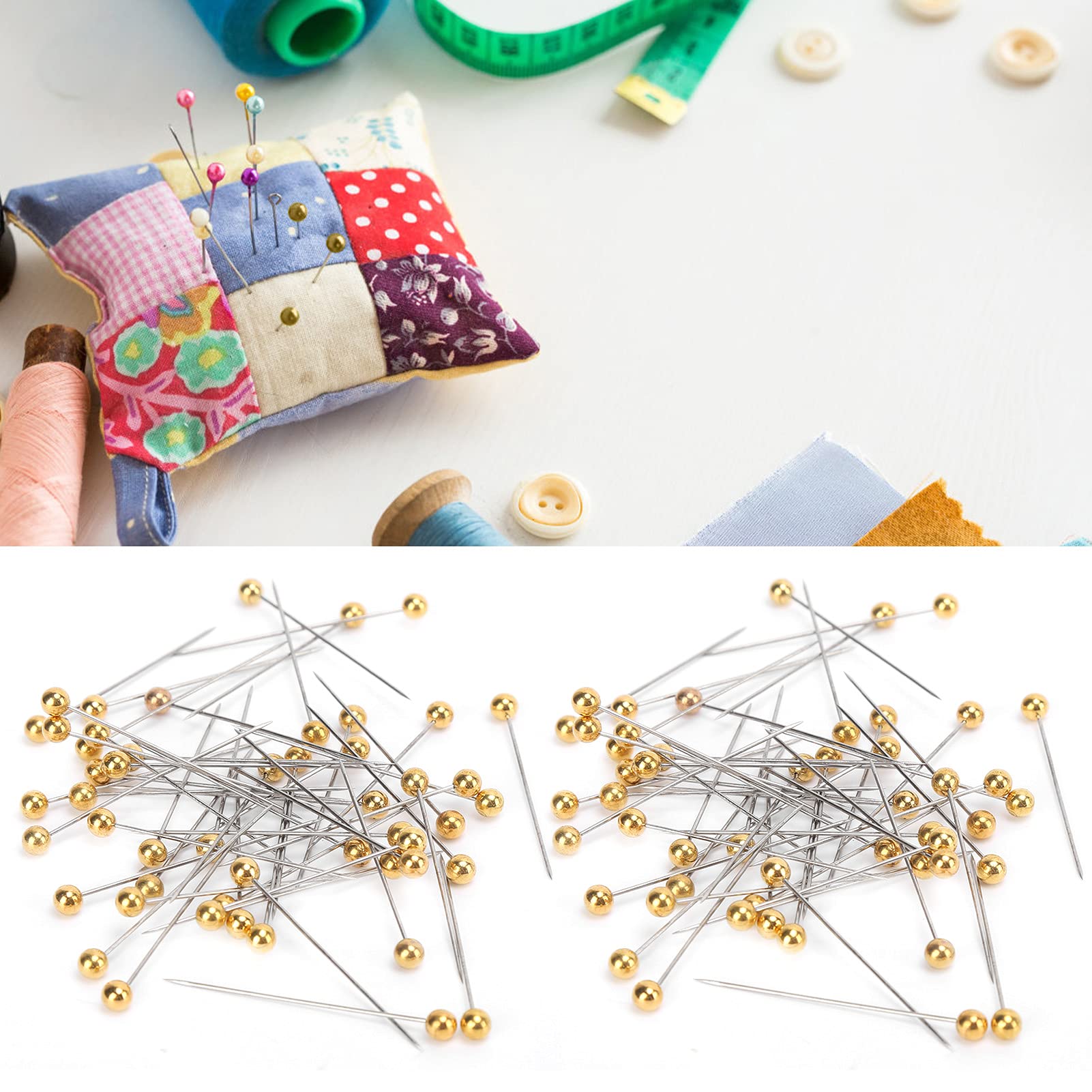 Sewing Pins, 100pcs Straight Pins Golden Pearlized Ball Head Pins Straight Pin for Fabric Straight Quilting Pin with Plastic Box for Sewing Craft Dressmaker Jewelry Decoration