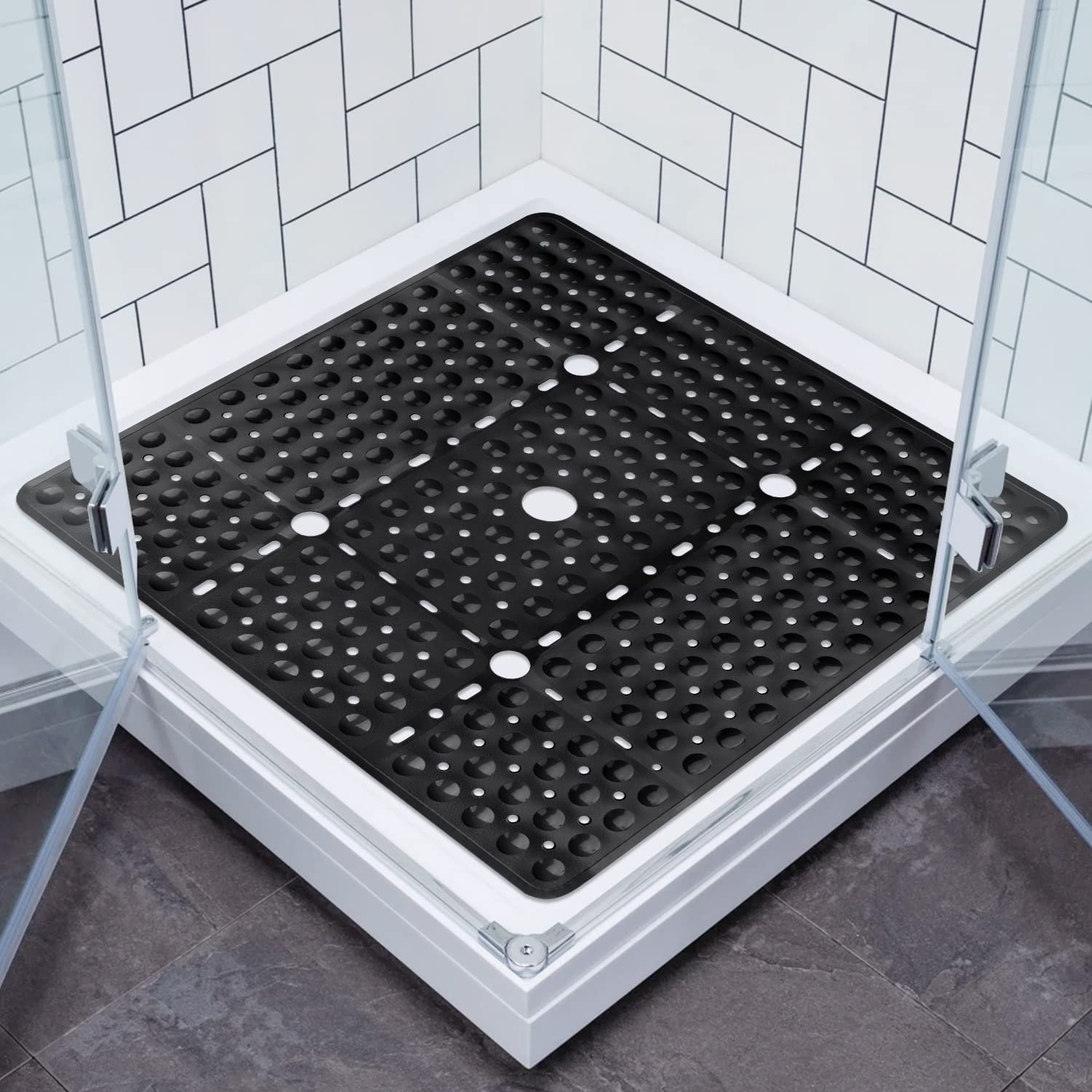 Lurowo Square Shower Mats Non Slip Anti Mould, Rubber Shower Mats for Inside Shower, Large Shower Mat 70 * 70cm with 240 Suction Cups, Machine Washable Bath Mats for Bathroom