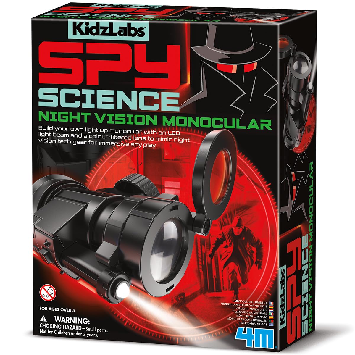 KidzLabs - Spy Science Night Mission Monocular, Science and Technology for Kids, Spy Role Play Detective Kit, Build Your Own Monocular with an LED Light Beam, Ages 5+