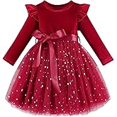 Dalukit Toddler Baby Girl Velvet Christmas Dress for Girls Long Sleeve Velvet Sequin Tutu Winter Party Holiday Dress