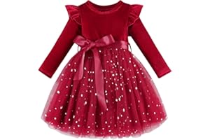 Dalukit Toddler Baby Girl Velvet Christmas Dress for Girls Long Sleeve Velvet Sequin Tutu Winter Party Holiday Dress