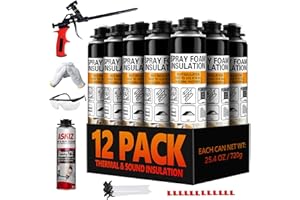 VISRIE Spray Foam Insulation - Closed Cell Insulation Spray Foam 25.4 oz. Wall & Attic Acoustic Expanding Sealant, Covers Up to 240 Board Feet, Gun & Cleaner Included, 12 Pack