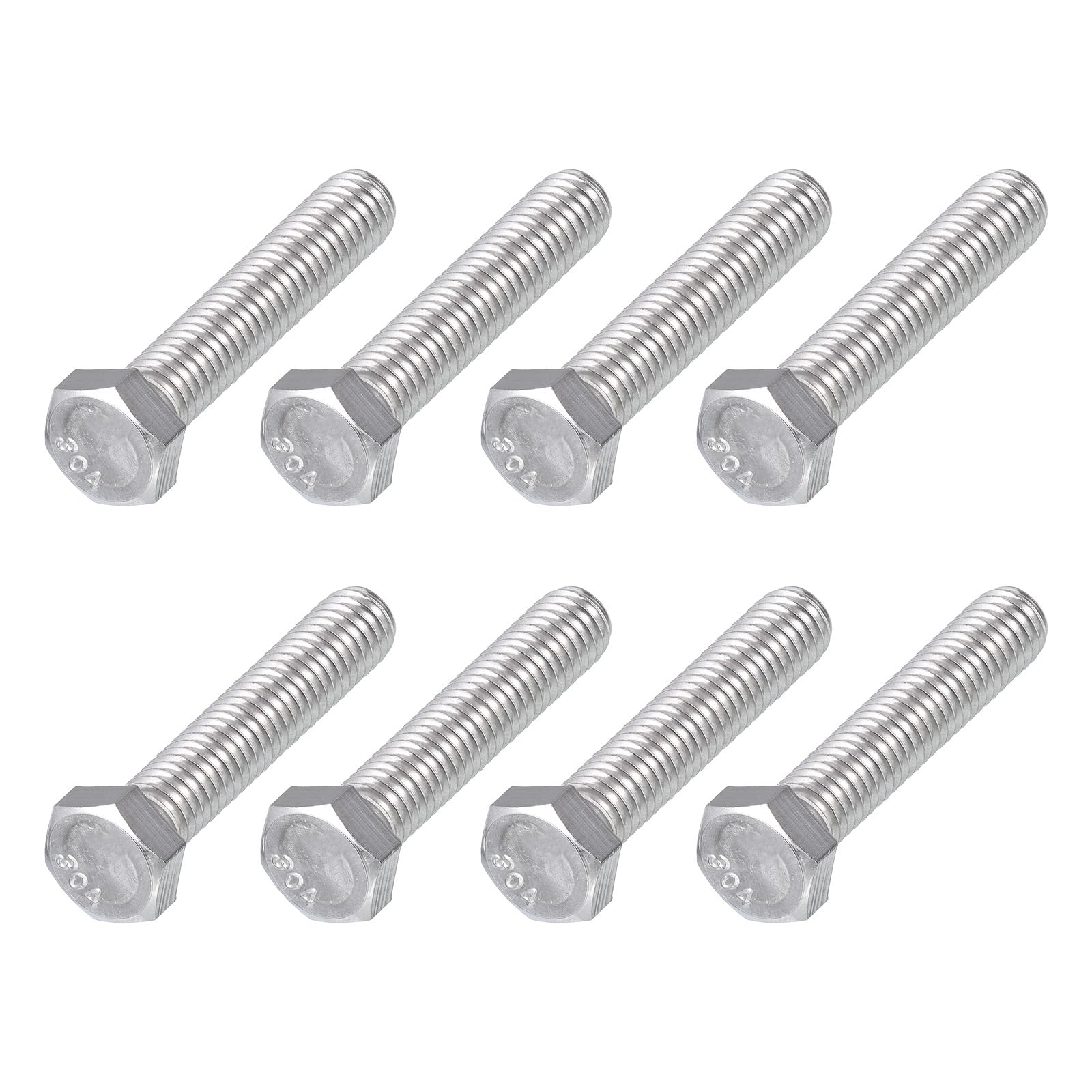 METALLIXITY Hex Head Bolts (3/8-16 x 1-3/4") 8Pcs, 304 Stainless Steel 18-8, Fully Threaded, External Hex Drive, Plain Finish, Hex Head Screw Bolt, Silver — image 1