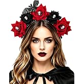 Yalice Gothic Red Floral Halo Crown Headband Dark Vintage Witch Headpiece for Women Halloween Wedding Bridal Hair Accessories