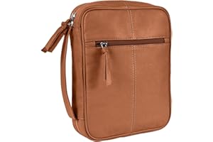 ELIZO Bible Cover Soft Full Grain Italian Leather Bible Case Men Women Zipper Bible Bag Church Bag Cowhide Book Holder Carrying Case Religious Gifts, Brown
