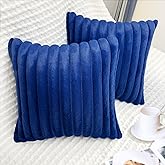 Bunliuys 2 Pack 18x18 Pillow Cover Velvet Pillow Covers, Faux Fur Square Throw Pillow Covers for Living Room Decorations Throw Pillow Case, Throw Pillow Cover Cushion Cover for Home Car, Navy Blue