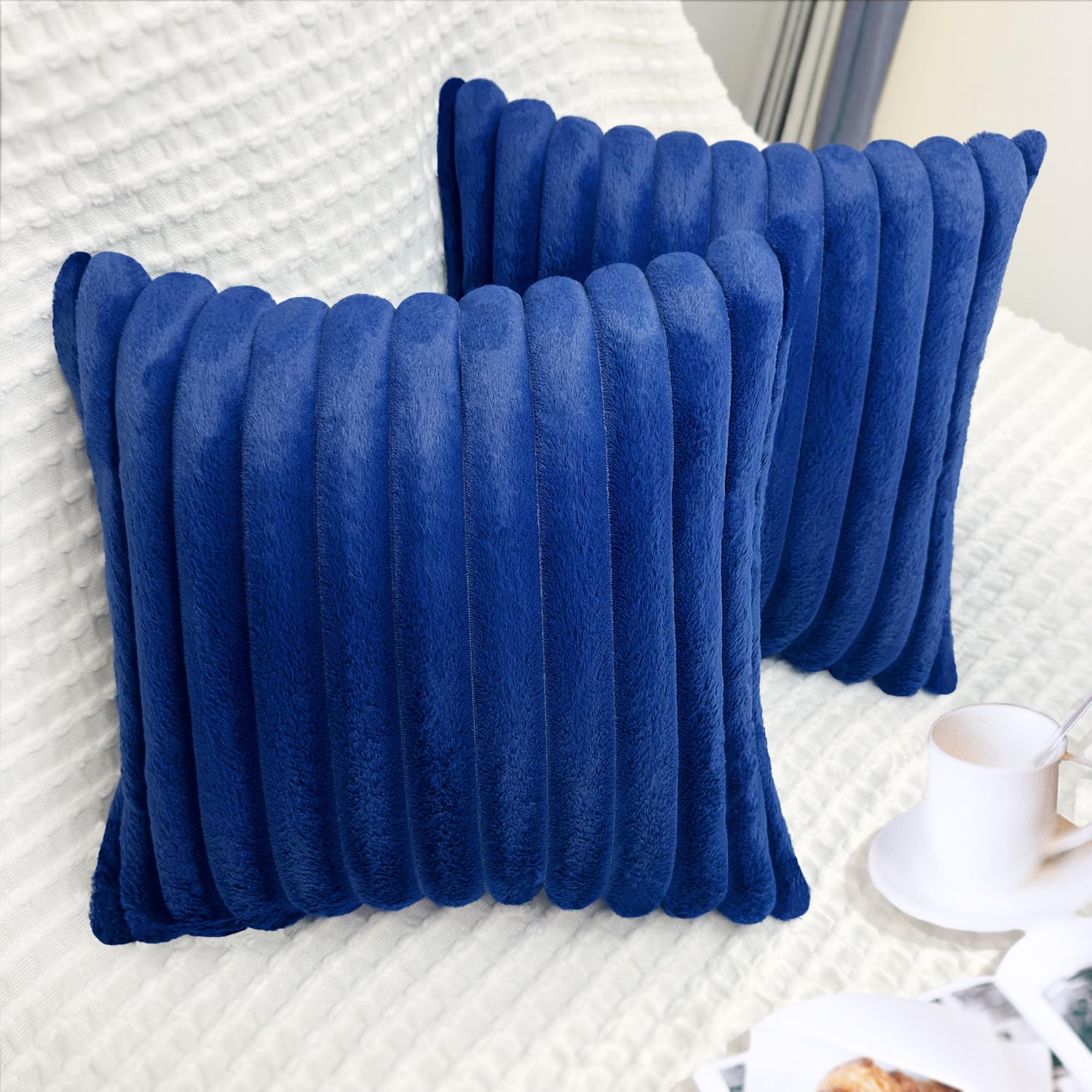 Photo 1 of 2 Pack 16x16 Pillow Cover Velvet Pillow Covers, Faux Fur Square Throw Pillow Covers for Living Room Decorations Throw Pillow Case, Throw Pillow Cover Cushion Cover for Home Sofa Bedroom Car, Navy Blue