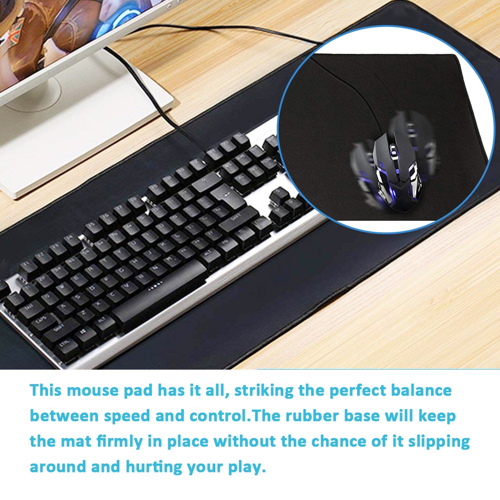 Gaming Mouse Pad Large Extended Mat with Nonslip Base Waterproof for Computers (Black, XXXL)