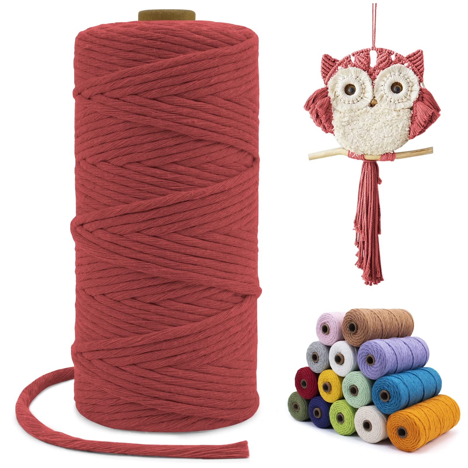LEREATI Macrame Cord 3mm x 100m, Thick Cotton Macrame Rope Yarn, Natural Craft Rope for Plant Hanger, Wall Hanging, DIY Crafts, Decorations (Coral Red) — image 1