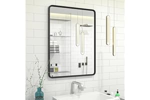 GOLOMO 24x32 Black Bathroom Mirror, Black Matte Metal Framed Black Vanity Mirror, Rounded Rectangle Mirror, Anti-Rust, Shatterproof (Horizontal/Vertical)