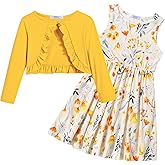 Arshiner Toddler Dress and Cardigan Girl Floral Print Sleeveless Sundress and Long Sleeve Shrugs Sets