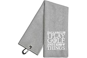 WUUCKOO That's What I Do I Play Golf And I Know Things Embroidered Grey Golf Towel, Funny Golf Towel for Golf Bag with Clip, Thanksgiving Birthday Retirement Gift for Grandpa Dad Golfer Golf Lover Fan