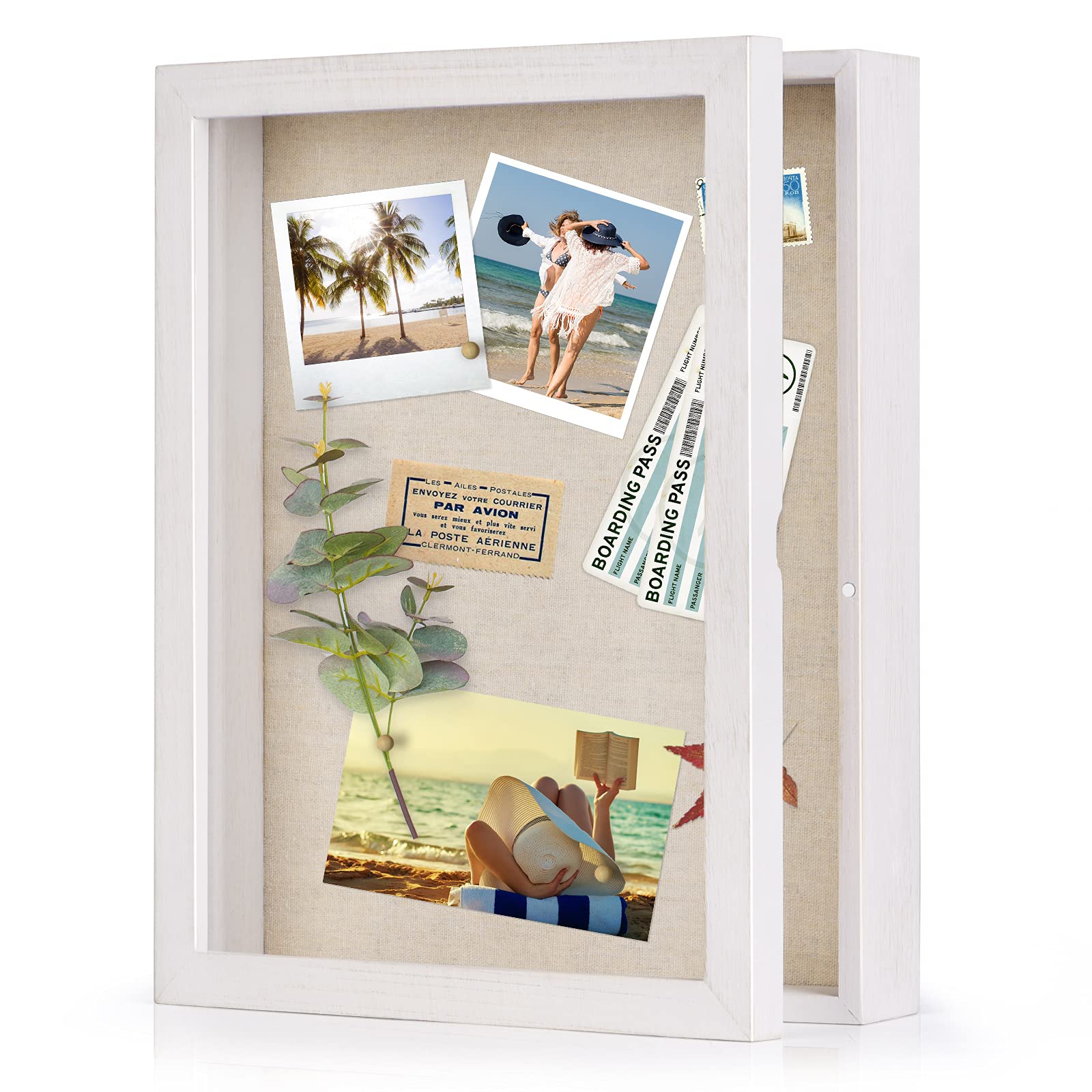 Photo 1 of Love-KANKEI Shadow Box Frame 11x14 Shadow Box Display Case with Linen Back Memorabilia Awards Medals Photos Memory Box Gift Rustic White