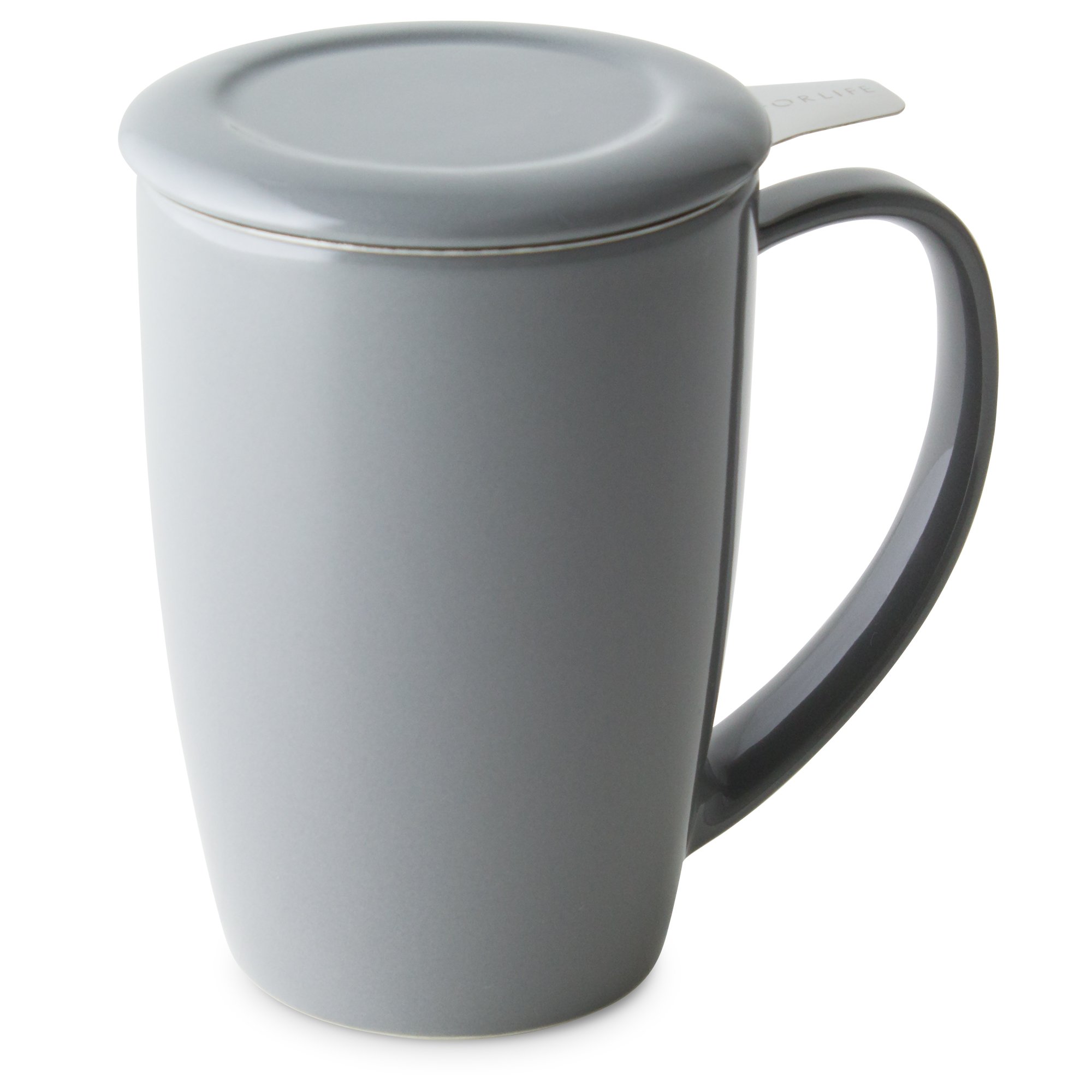 FORLIFE Curve Tea Cup with Infuser and Lid 15-Ounce (425 ml) Grey