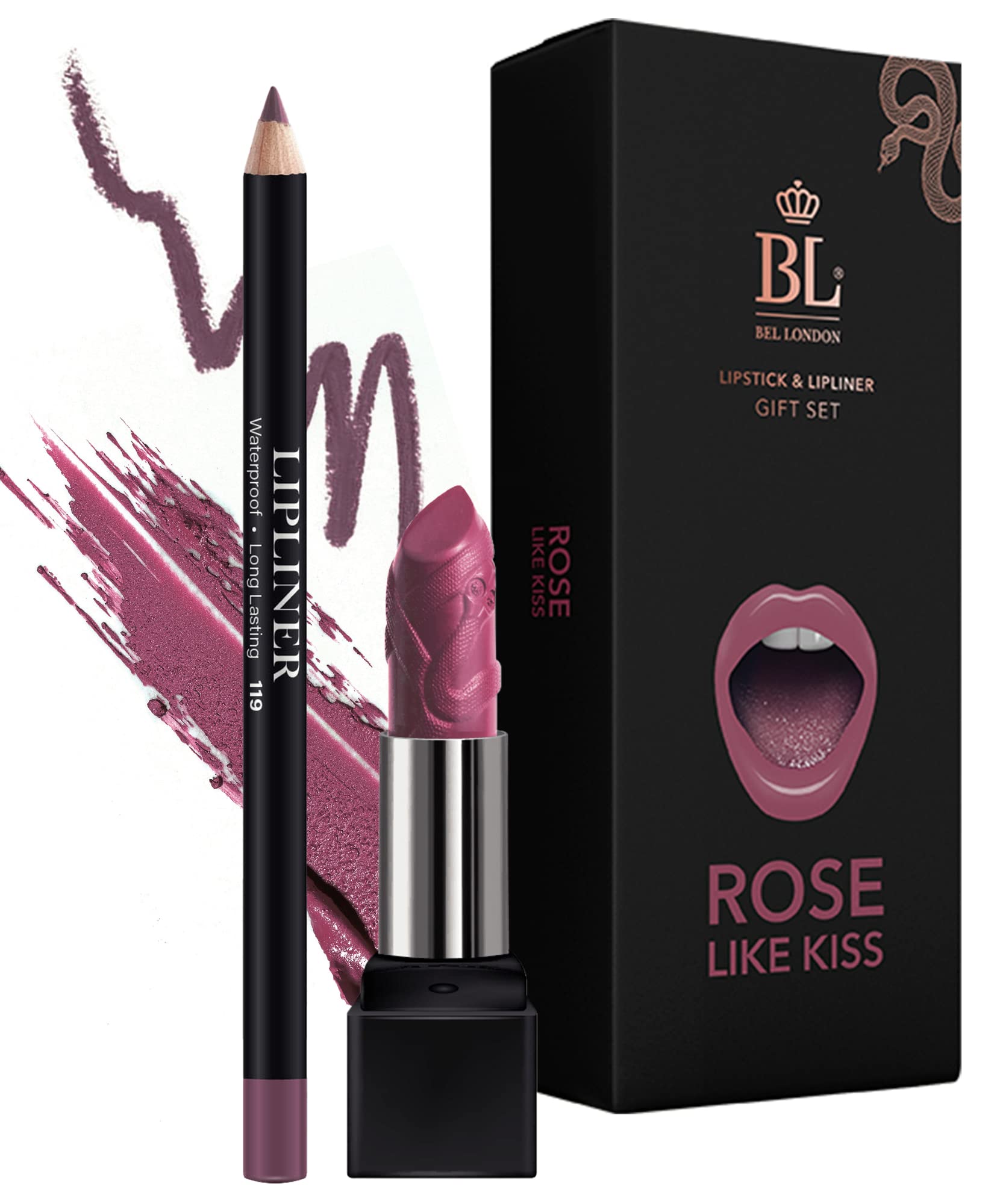 BL Color Matched Rose Lip Liner & Lipstick Set - Full-Coverage Argan Long Lasting Lipstick and Lip Liner Set With Natural Oils for Nourishment, Hydration, & Protection