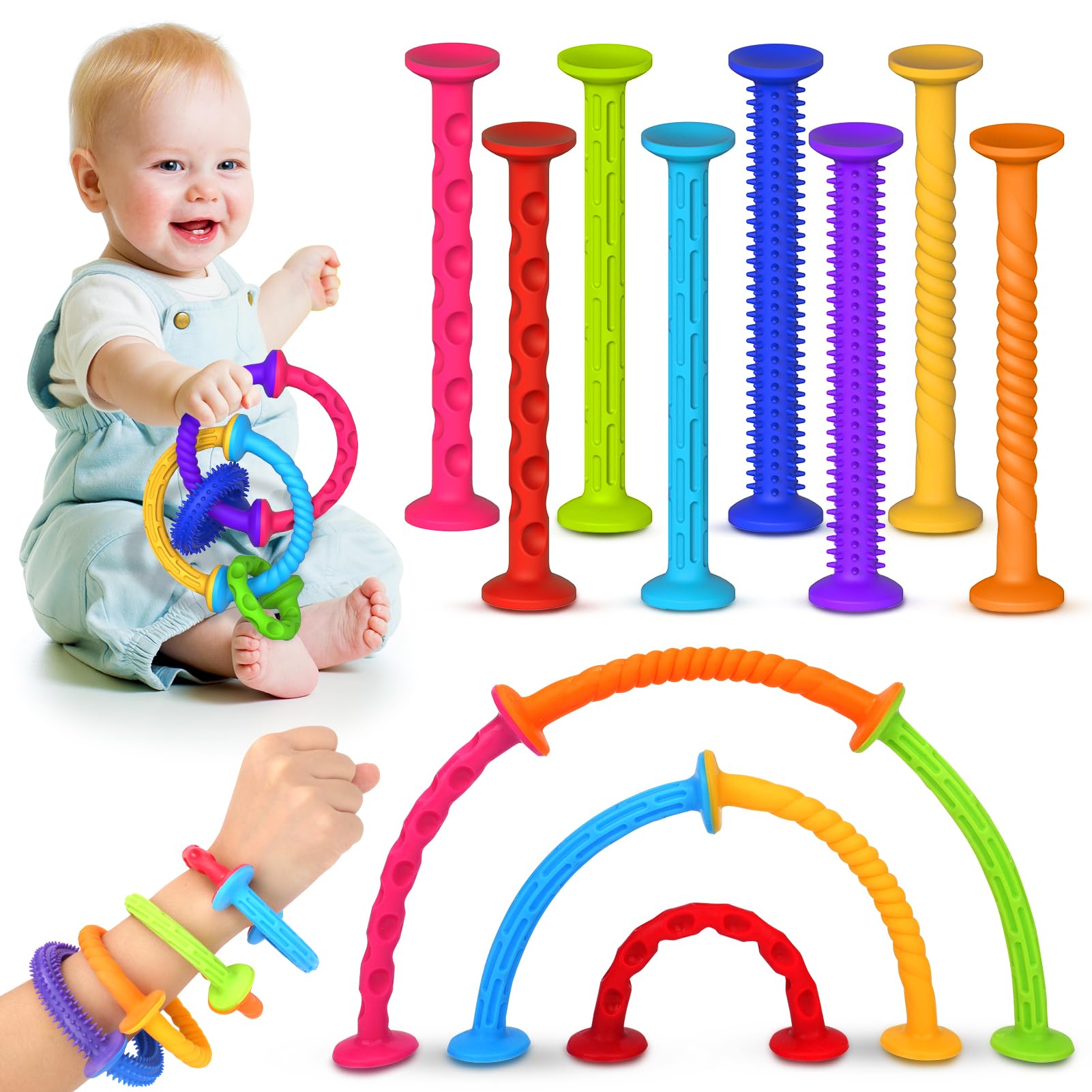 Baby Sensory Suction Bath Toys: 8pcs Slicone Baby Suction Cup Toys, LESONG No Mold Bath Toys, Toddlers Sensory Fidget Toys on Plane, Sensory Fine Motor Skill Toy Girls Boys — image 1