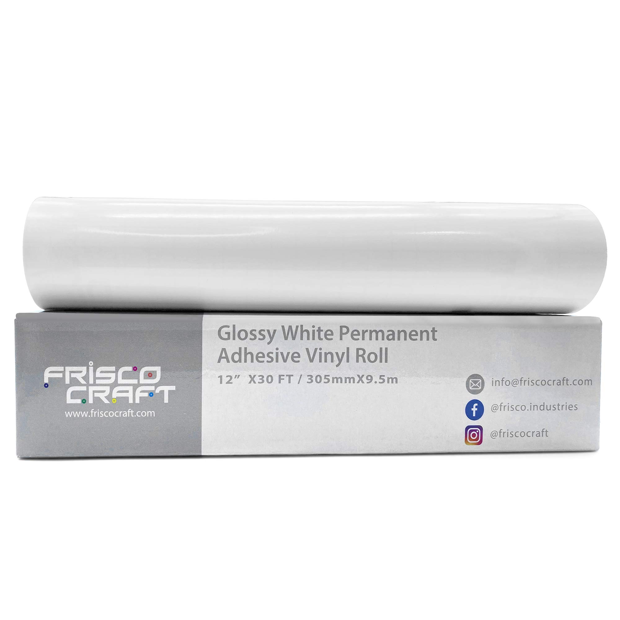 Frisco Craft Glossy White Permanent Vinyl - White Vinyl Roll - Permanent Outdoor Vinyl, Water & Weather-Resistant with Siliconized Backing - Adhesive Vinyl, Glossy White (12