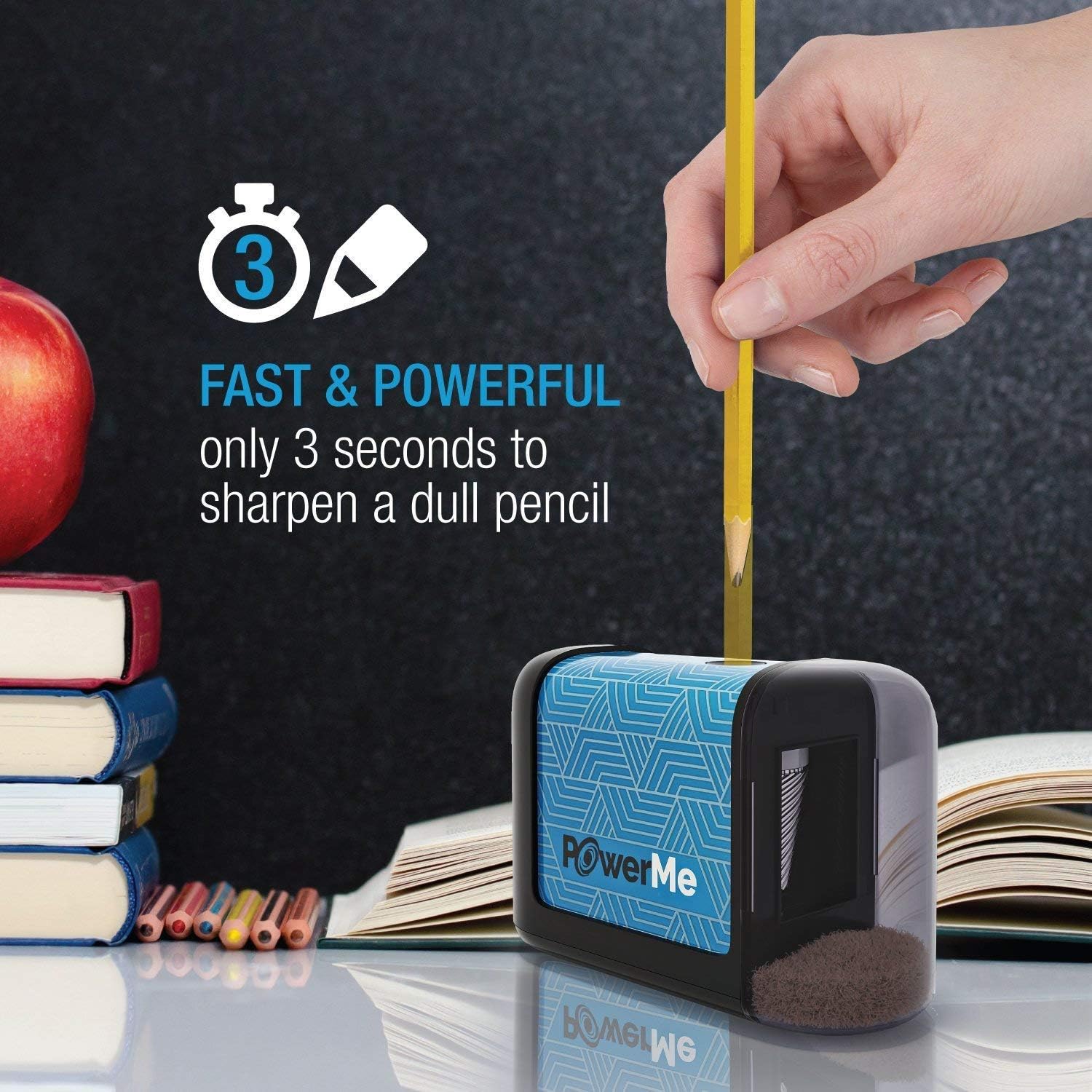 PowerMe Electric Pencil Sharpener Battery Operated, for Home, Office