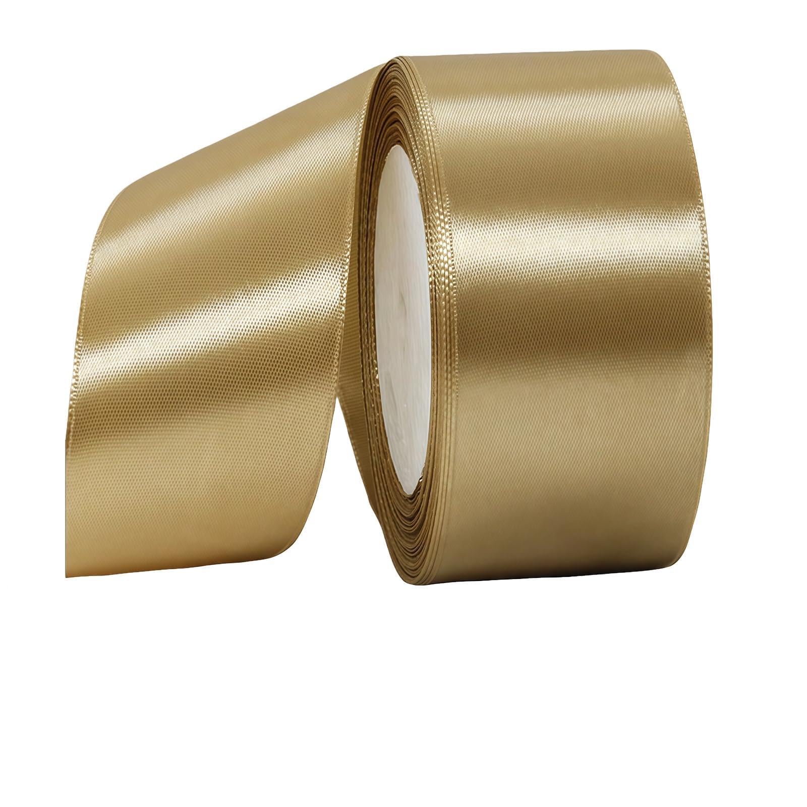 RONGZUBAT Champagne Satin Ribbon 50mm for Gift Wrapping, Christmas Craft, Scrapbooking, 22m Roll, Polyester Fabric, Champagne Color