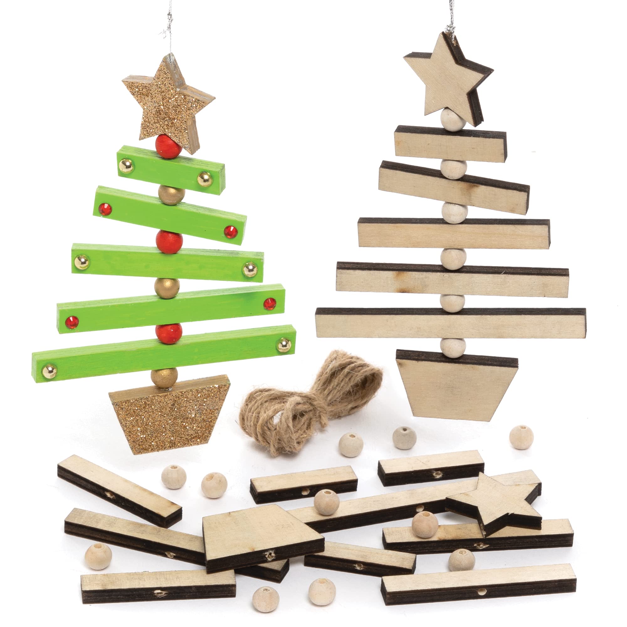 Baker Ross FE902 Christmas Tree Spinning Decorations ,Wooden Crafts, Make Your Own Christmas Decorations,Silver, Pack of 3