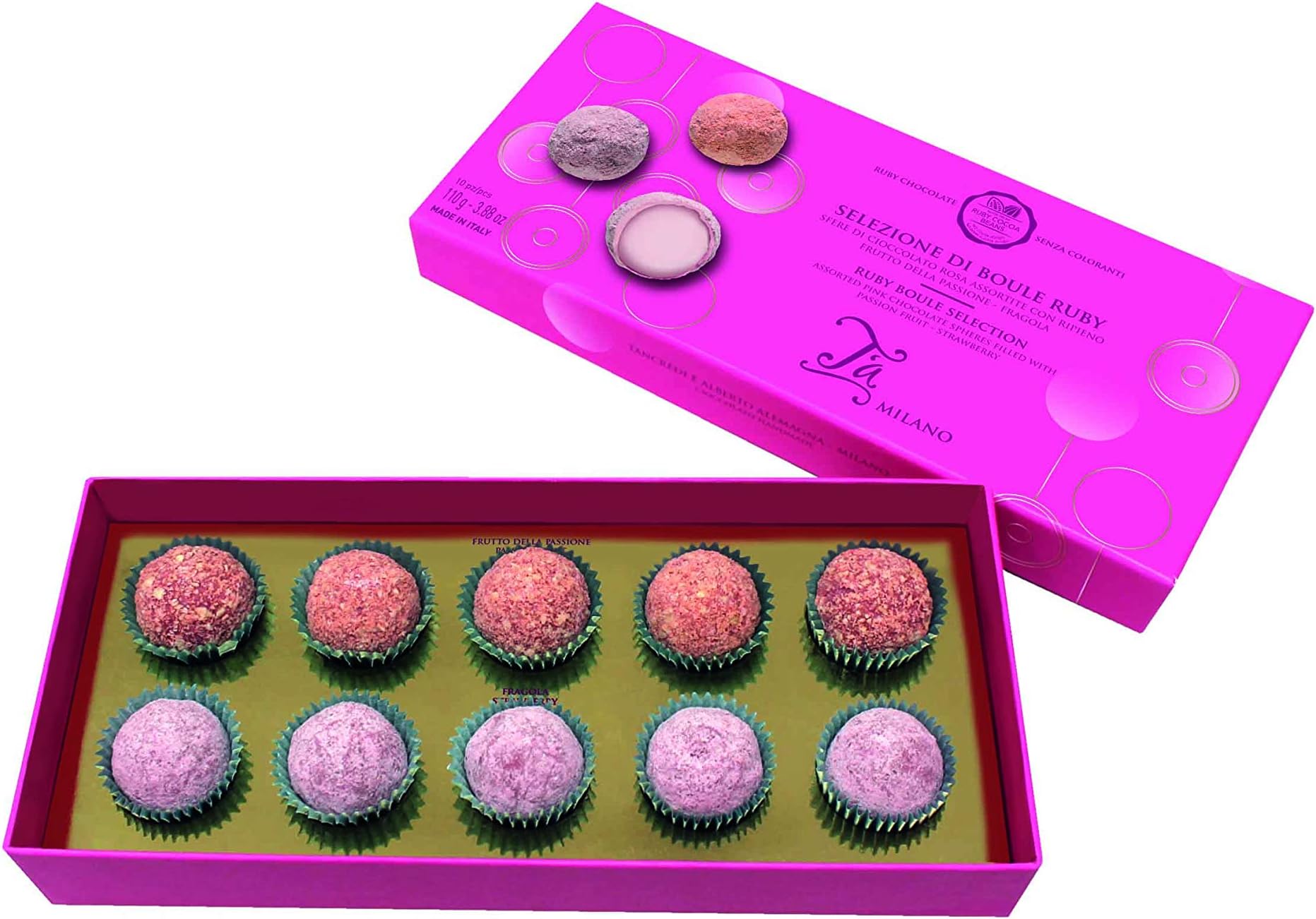 10 Ruby Chocolate Pralines - Passion Fruit and Strawberry-Flavoured, Boule Selection - 110g / 3.88oz