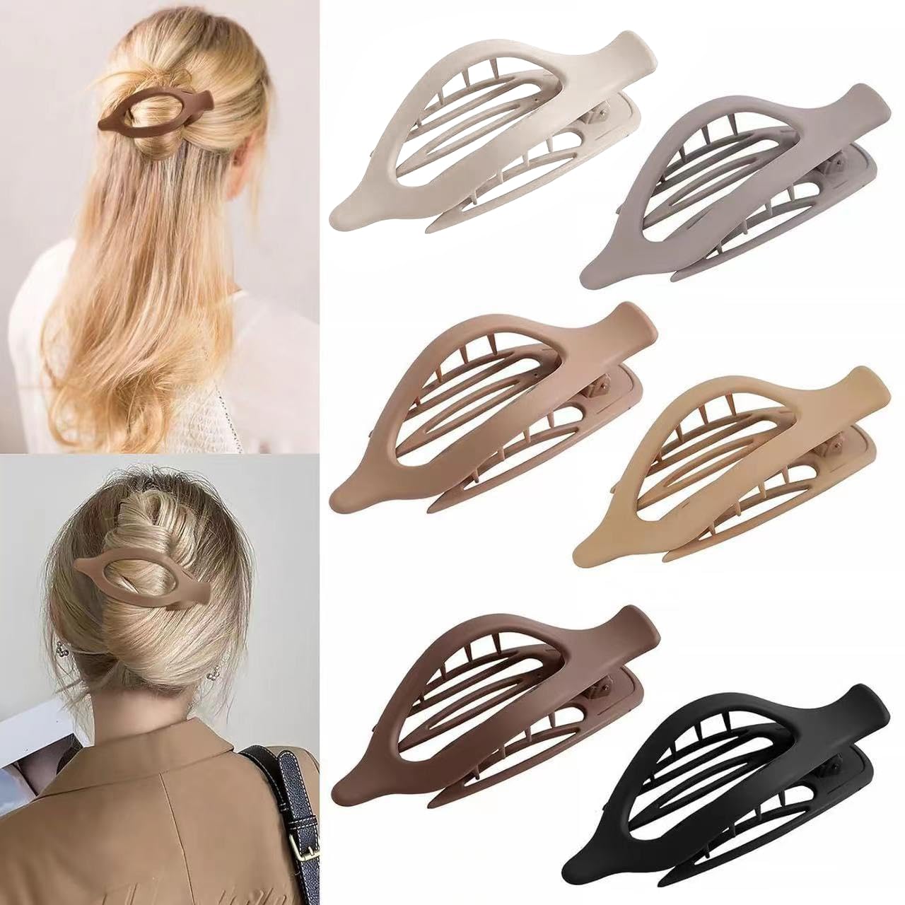 French Flat Hair Claw Clips for Women, 6 Pack Side Slide Flat Hair Clips, 4.7"Large Strong Hold Non-Slip Hair Barrettes, Matte Hair Claws for Thick/Thin/Fine/Short Hair, Elegant Daily Hair Accessories