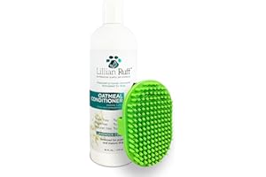 Lillian Ruff Calming Oatmeal Pet Conditioner for Dry Skin & Itch Relief with Aloe & Hydrating Essential Oils - Replenish Moisture & Deodorize - Dog Conditioner for Normal/Sensitive Skin (16oz & Brush)