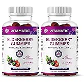 Vitamatic Elderberry Gummies with Vitamin C & Zinc – Immune Support Supplement – Mixed Berry Flavor– 60 Gummies – Made in The USA, Vegan, Non-GMO, Gluten-Free - 2 Pack