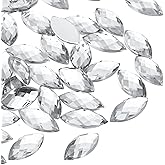 PATIKIL Marquise Gems, 500 Pcs 15x7mm Acrylic Rhinestones Flat Back Navette Horse Eye Crystal Gems for Jewelry Making DIY Craft, White