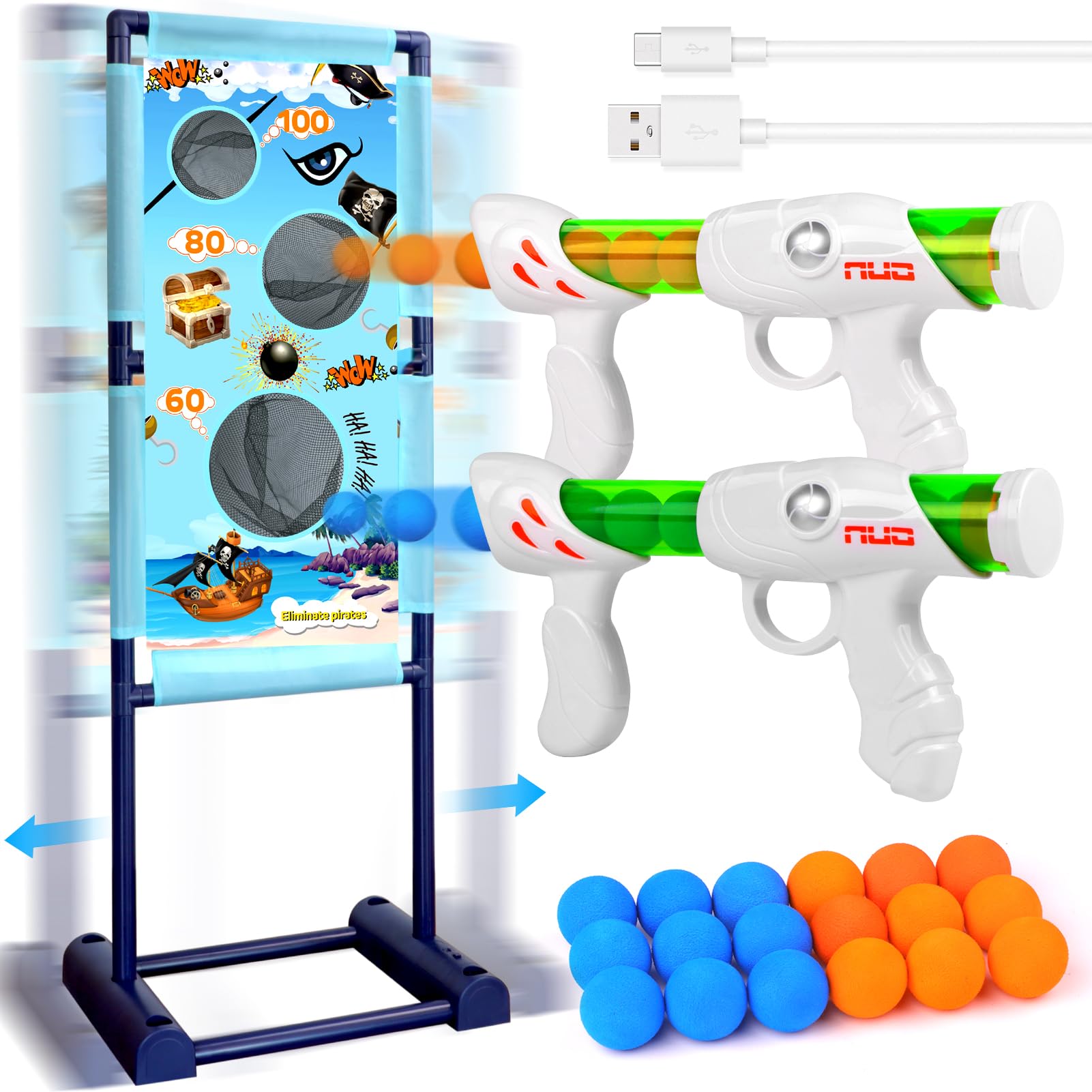 M&LD Moving Shooting Games for Kids with 2 Popper Guns 18 Foam Balls Indoor Outdoor Garden Stocking Fillers Kids Gift Ideal Shooting Toys for Boys Age 3 4 5 6 7 8 9 10+