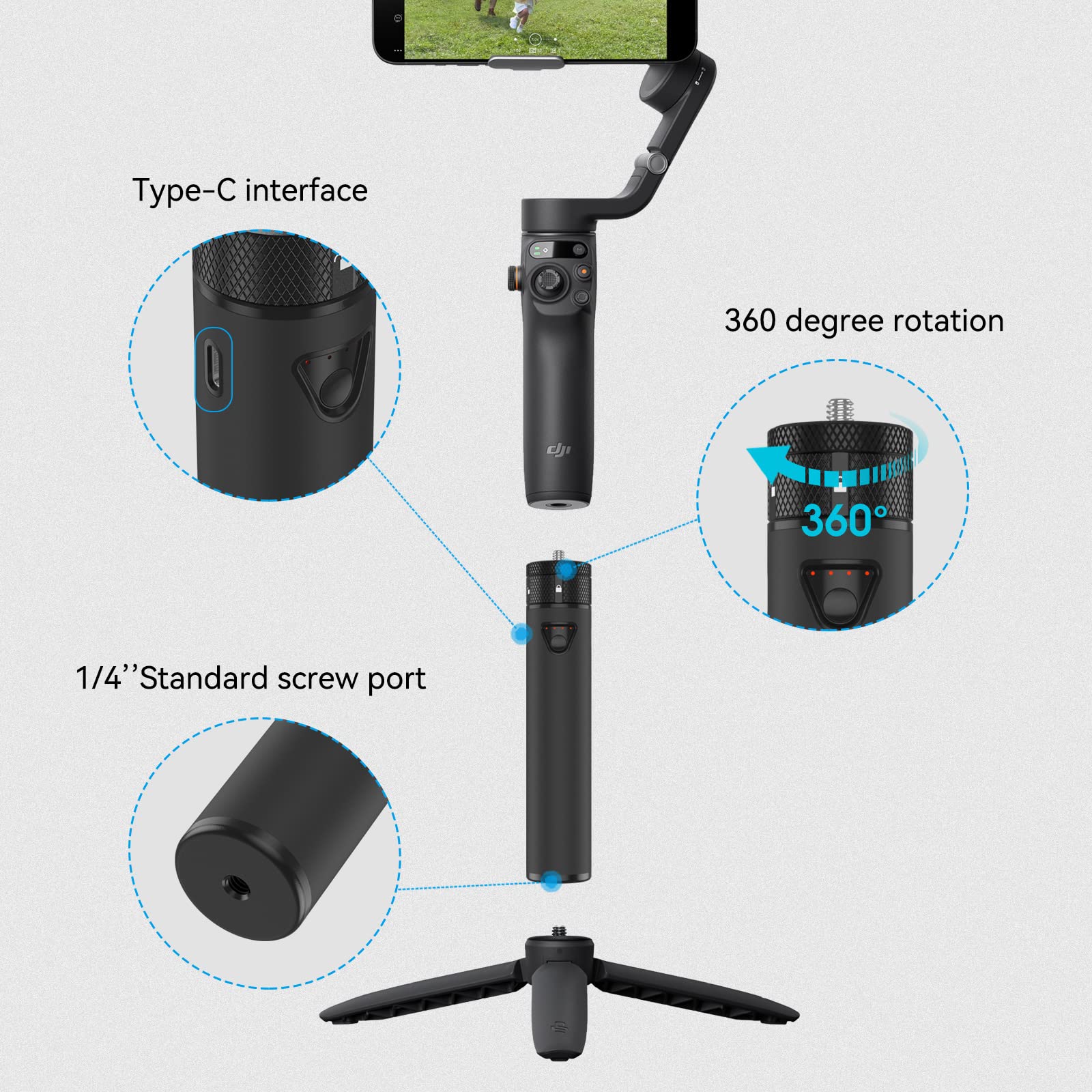 Smatree Portable Power Stick(Power Bank) Compatible for DJI Osmo Mobile 7/6, Extension Rod with 5000mah Battery Compatible for Osmo Mobile 7/6(Osmo Mobile 7/6 is Not Included)