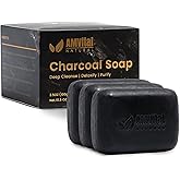 AMVital Natural Charcoal Soap Bar Set - 3-Pack Plant-Based Face & Body Soap for Daily Use - Deep-Cleansing Bar Soap for All Skin Types - Vegan Gift Set for Men & Women